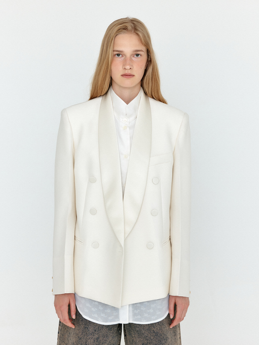 Eenk Well Double-Breasted Tuxedo Blazer - Ivory