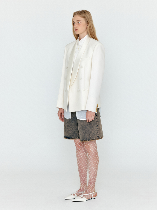 Eenk Well Double-Breasted Tuxedo Blazer - Ivory
