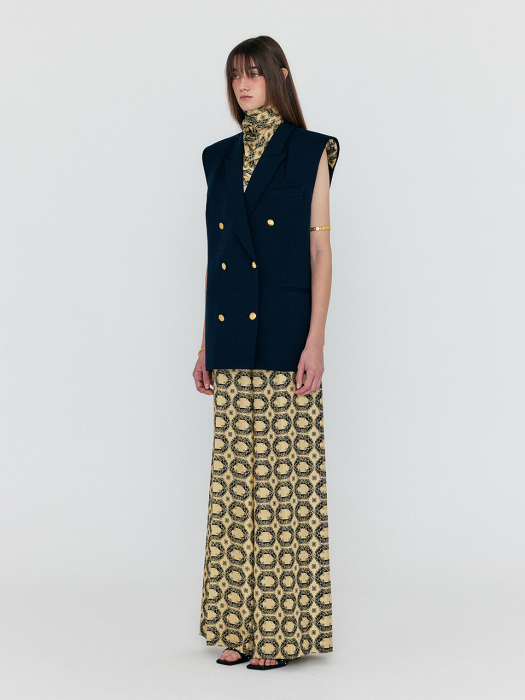 Eenk Winston Oversized Double-Breasted Vest with Scarf - Navy