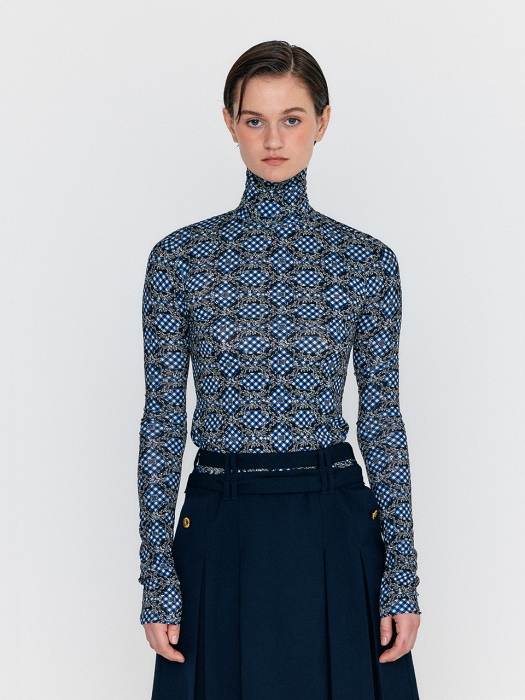 Eenk Wol Patterned Mockneck Top - Navy Multi
