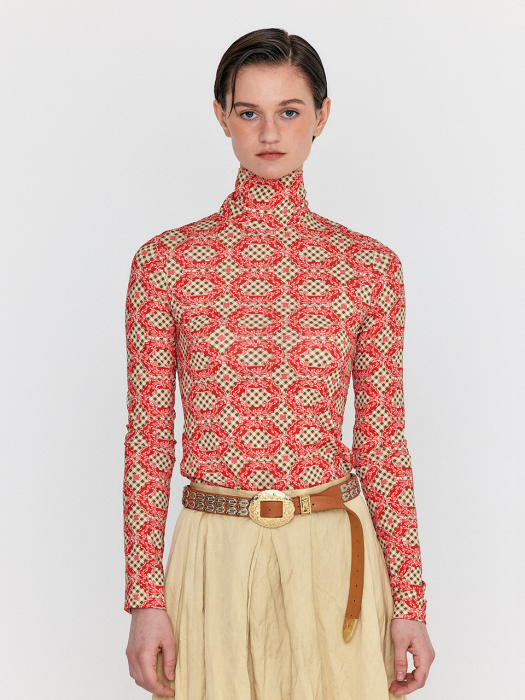 Eenk Wol Patterned Mockneck Top - Red Multi