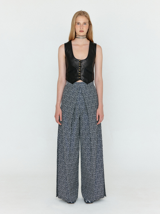 Eenk Weka Side-Tuck Wide Pants - Navy/Ivory Multi