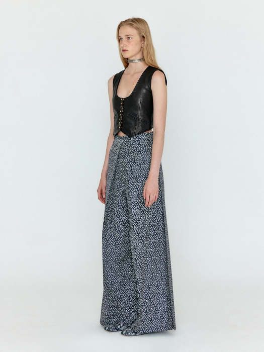 Eenk Weka Side-Tuck Wide Pants - Navy/Ivory Multi
