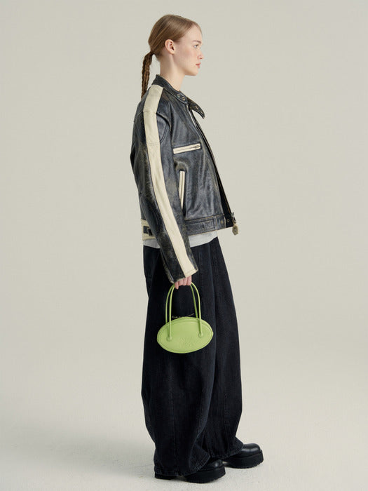 EGG BAG (LEATHER)_green bean crinkle