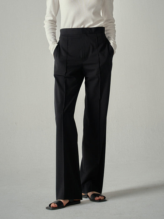 [facade pattern] Straight Summer Wool Pants - Black