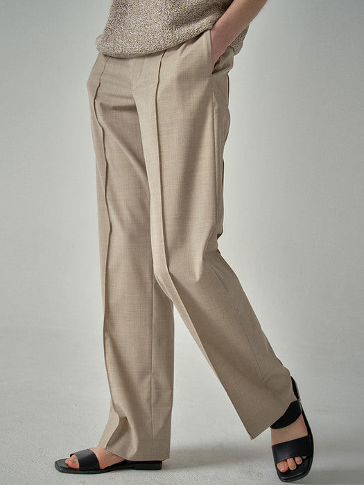Facade Pattern Straight Summer Wool Pants oatmeal