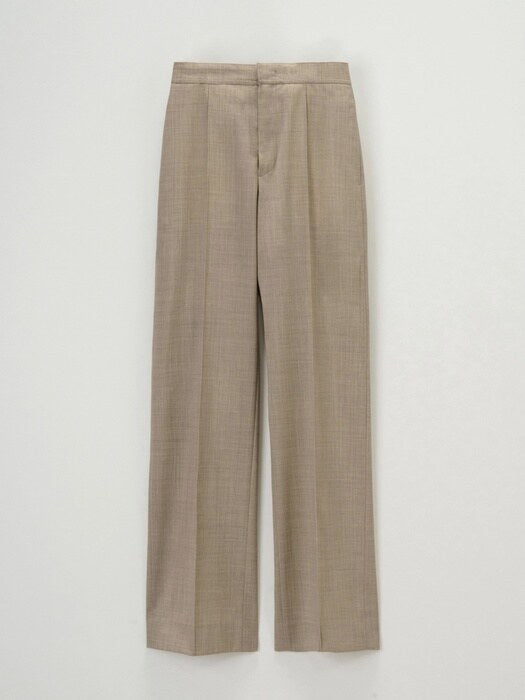Facade Pattern Straight Summer Wool Pants oatmeal