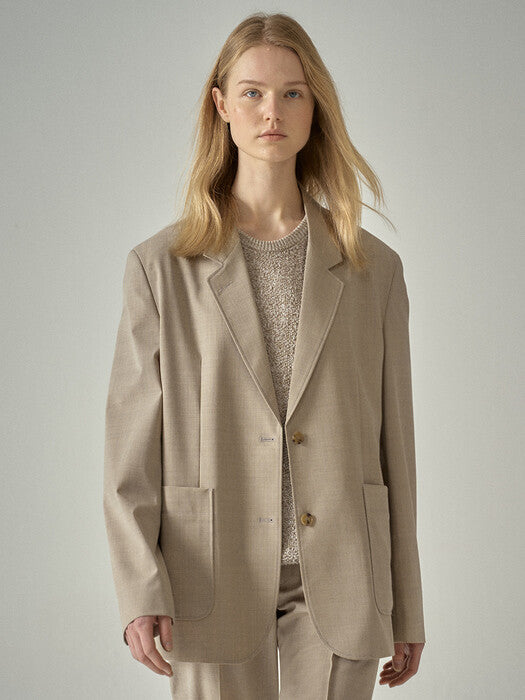 Facade Pattern Summer Wool Relaxed Jacket oatmeal