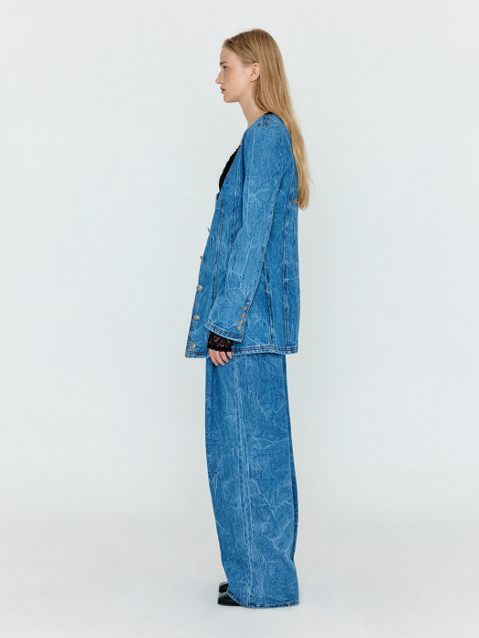 Eenk Wevis U-Neck Denim Jacket - Denim Blue