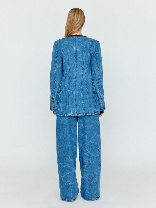 Eenk Wevis U-Neck Denim Jacket - Denim Blue