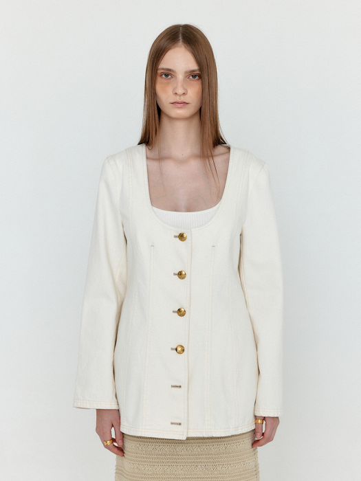 Eenk Wevis U-Neck Denim Jacket - Ivory