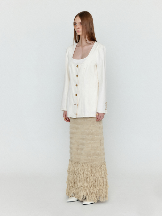 Eenk Wevis U-Neck Denim Jacket - Ivory