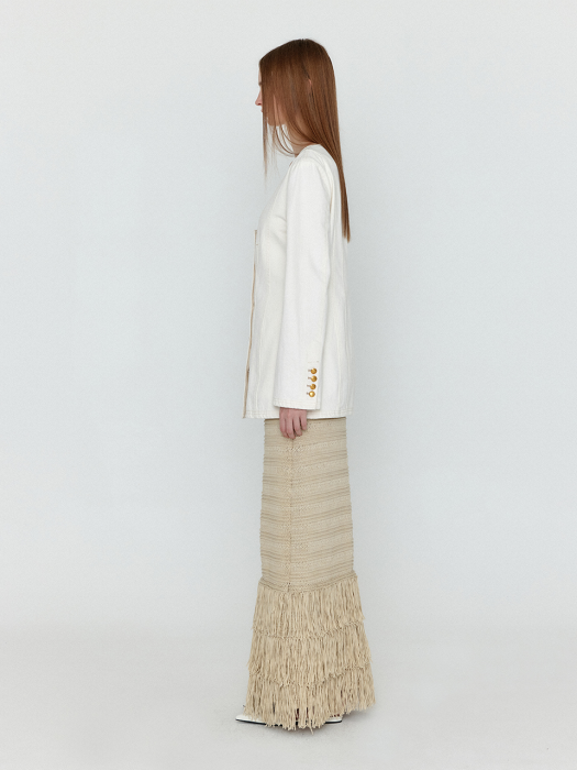Eenk Wevis U-Neck Denim Jacket - Ivory