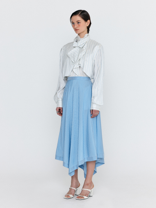 Eenk Wancy Caped Silk Blouse - Ivory/SkyBlue Stripe