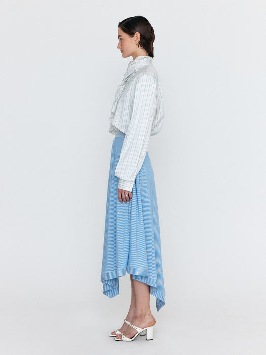 Eenk Wancy Caped Silk Blouse - Ivory/SkyBlue Stripe