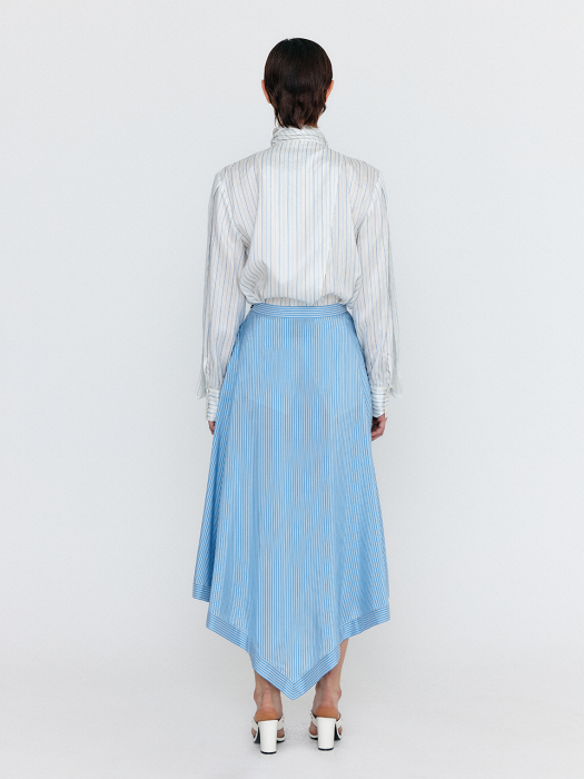 Eenk Wancy Caped Silk Blouse - Ivory/SkyBlue Stripe
