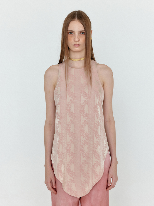 Eenk Wenny Patterned Jacquard Asymmetric Top - Nude Pink