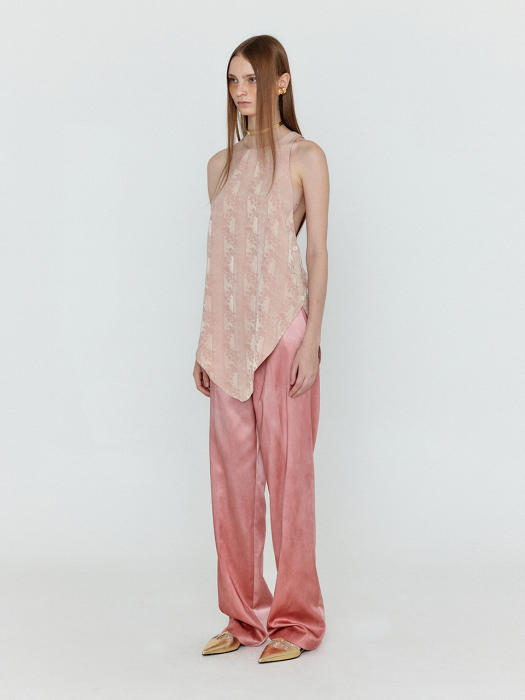 Eenk Wenny Patterned Jacquard Asymmetric Top - Nude Pink