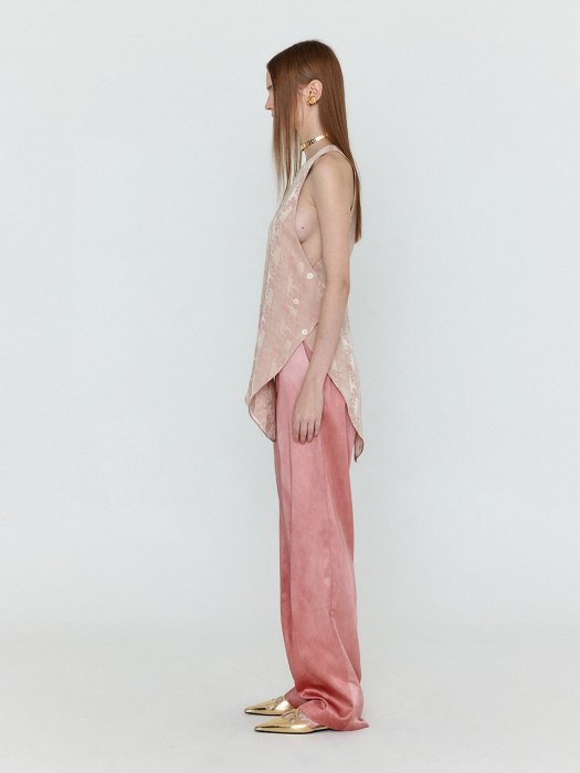 Eenk Wenny Patterned Jacquard Asymmetric Top - Nude Pink