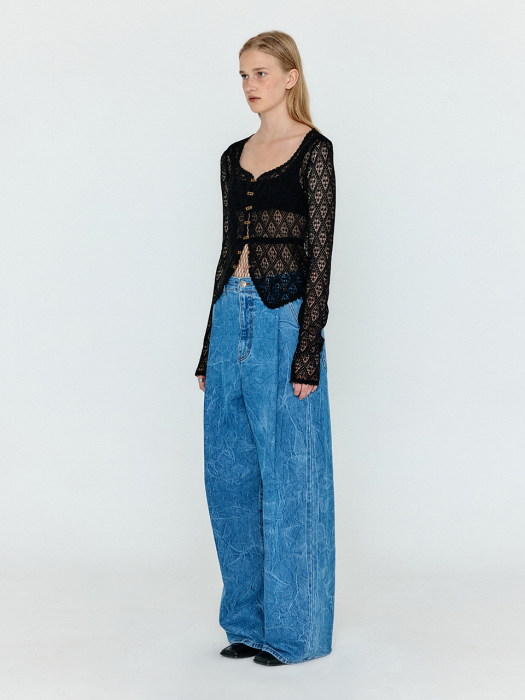 Eenk Wjean Folded Front Wide Denim Pants - Denim Blue