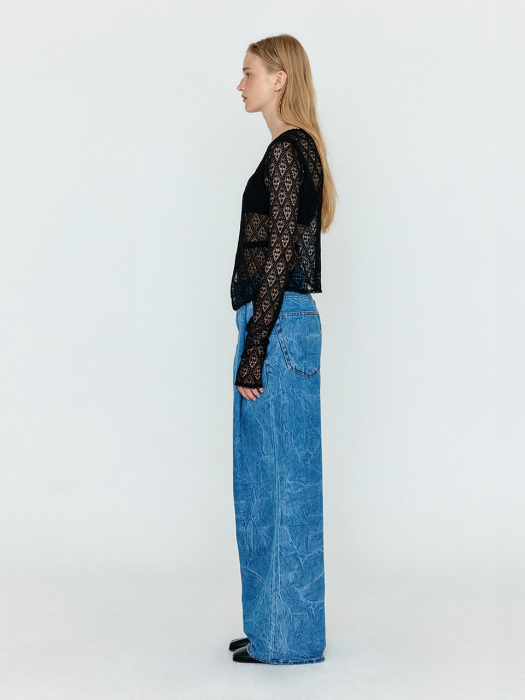 Eenk Wjean Folded Front Wide Denim Pants - Denim Blue