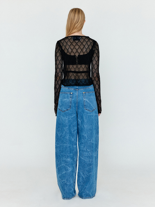 Eenk Wjean Folded Front Wide Denim Pants - Denim Blue