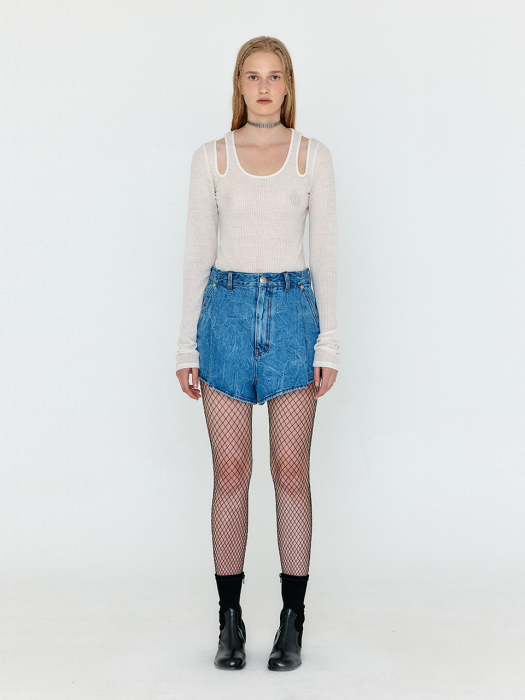 Eenk Woco Folded Front Denim Shorts - Denim Blue
