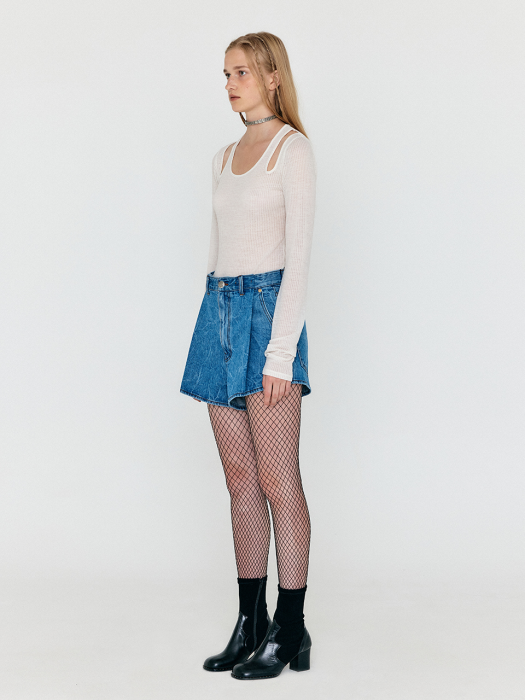 Eenk Woco Folded Front Denim Shorts - Denim Blue