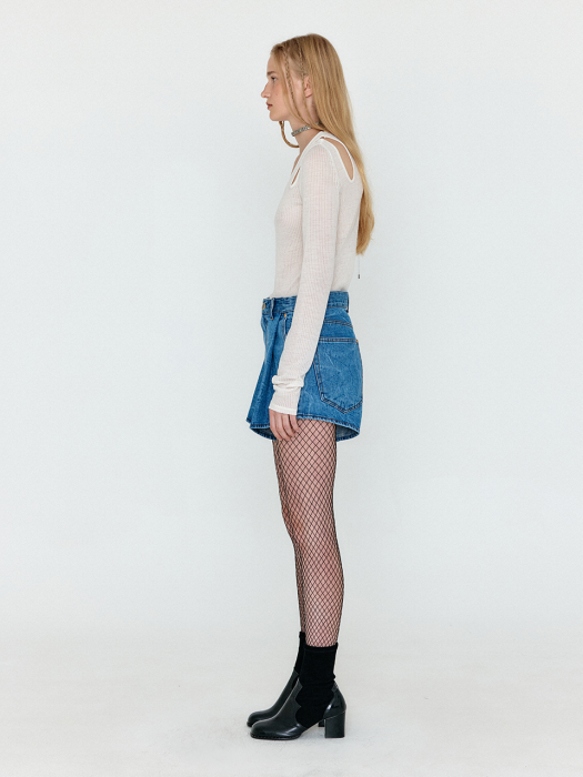 Eenk Woco Folded Front Denim Shorts - Denim Blue