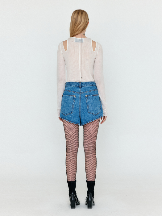 Eenk Woco Folded Front Denim Shorts - Denim Blue