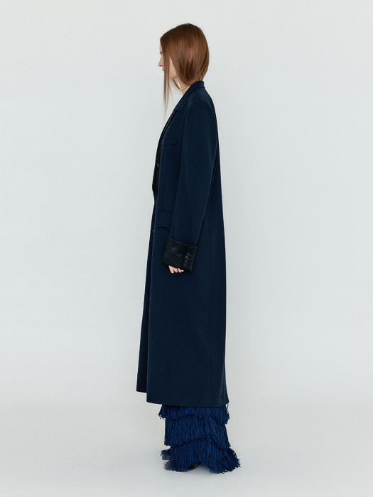 Eenk Welly Double-Breasted Long Coat - Navy