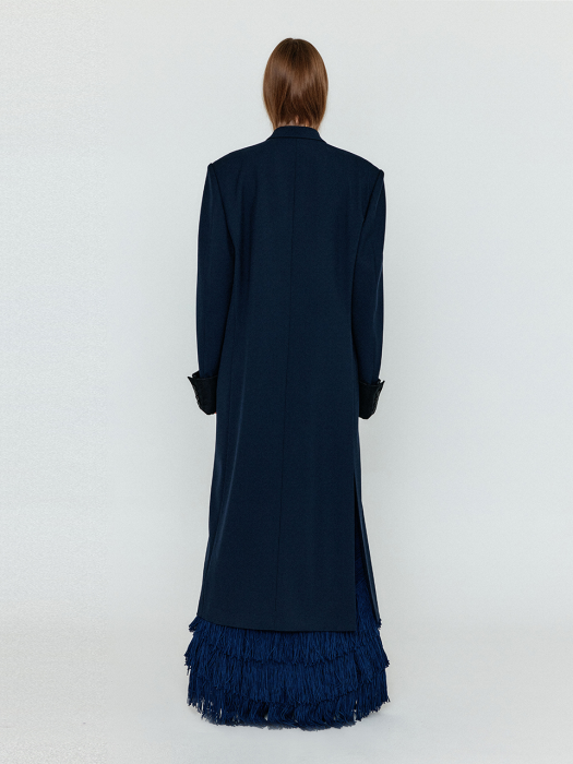 Eenk Welly Double-Breasted Long Coat - Navy