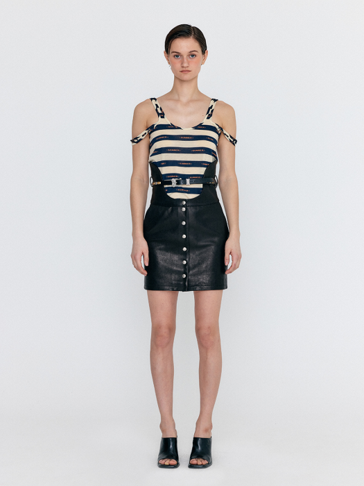 Eenk Webrina Corset High-Rise Leather Mini Skirt - Black