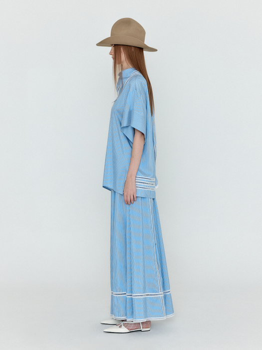 Eenk Wicole Flared Maxi Skirt - Skyblue Stripe