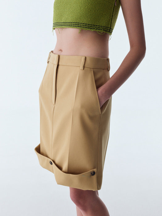 [recto] ROLL UP BUTTON DETAIL SKIRT (BUTTER BEIGE)