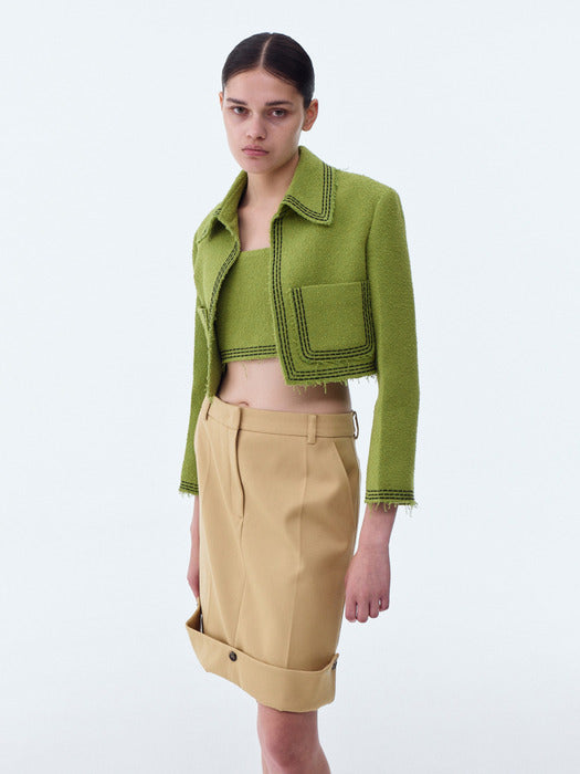 [recto] ROLL UP BUTTON DETAIL SKIRT (BUTTER BEIGE)