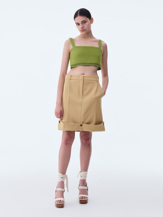 [recto] ROLL UP BUTTON DETAIL SKIRT (BUTTER BEIGE)