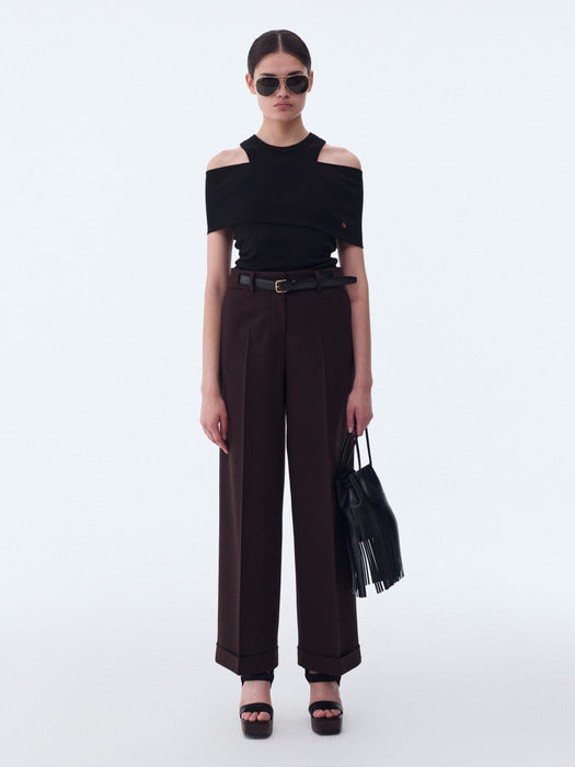 [recto] BELT DETAIL WIDE PANTS (VINTAGE BROWN)