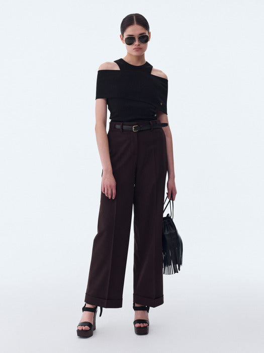 [recto] BELT DETAIL WIDE PANTS (VINTAGE BROWN)