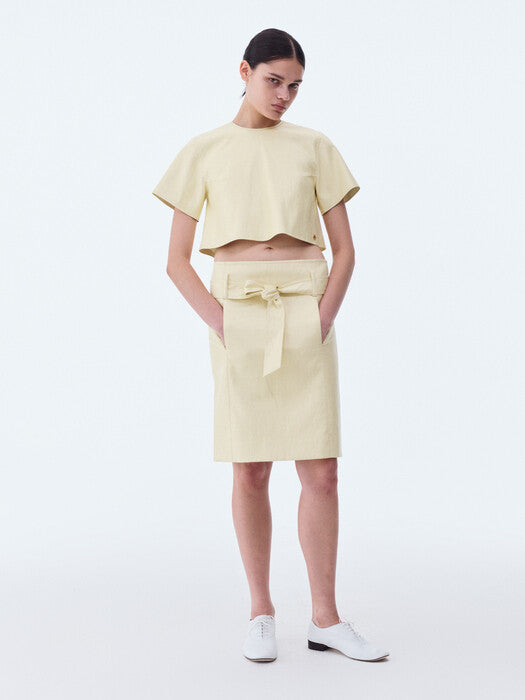 [recto] EXOTIQUE OPEN BACK FAUX LEATHER TOP (LEMON)