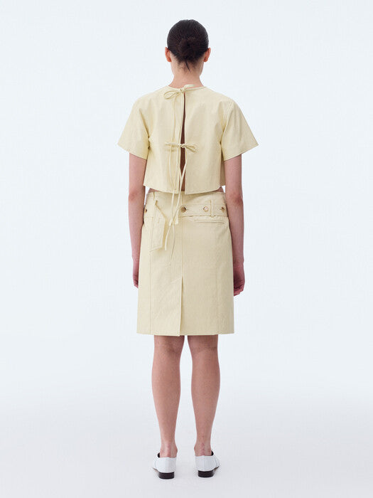 [recto] EXOTIQUE OPEN BACK FAUX LEATHER TOP (LEMON)