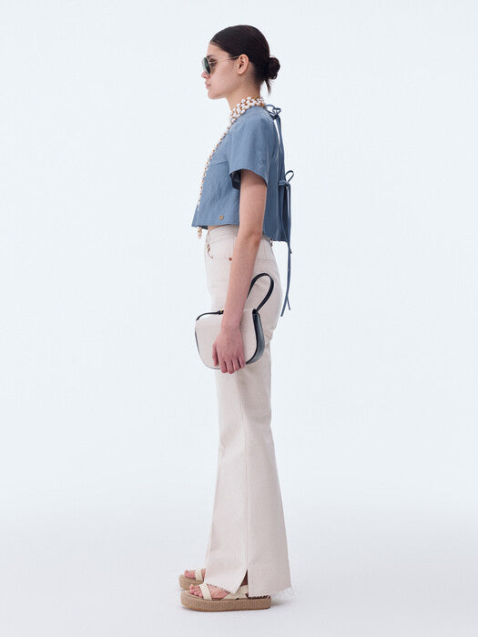 [recto] EXOTIQUE OPEN BACK FAUX LEATHER TOP (PURPLE BLUE)