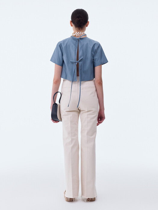 [recto] EXOTIQUE OPEN BACK FAUX LEATHER TOP (PURPLE BLUE)