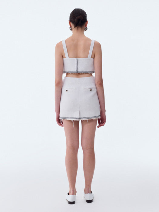 [recto] TARA EMBROIDERY TWEED CROP TOP (OFF WHITE)