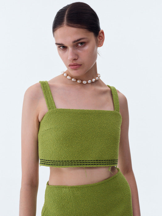[recto] TARA EMBROIDERY TWEED CROP TOP (YELLOW GREEN)