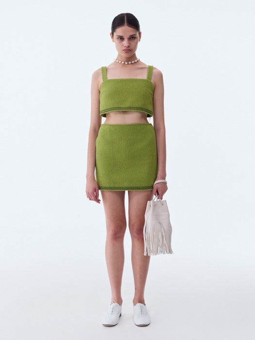 [recto] TARA EMBROIDERY TWEED CROP TOP (YELLOW GREEN)