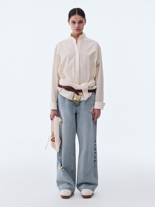 [recto] MONACO HAND EMBROIDERY DETAIL COTTON SHIRT (CREAM)