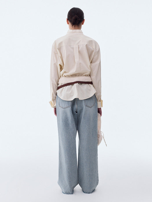 [recto] MONACO HAND EMBROIDERY DETAIL COTTON SHIRT (CREAM)