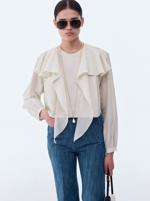 [recto] SHOULDER SCARF LAYER CROP BLOUSE (IVORY)