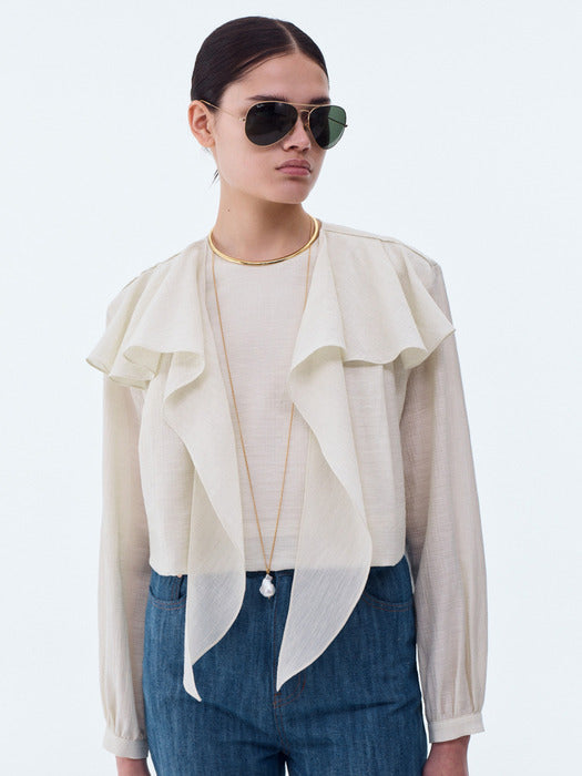 [recto] SHOULDER SCARF LAYER CROP BLOUSE (IVORY)
